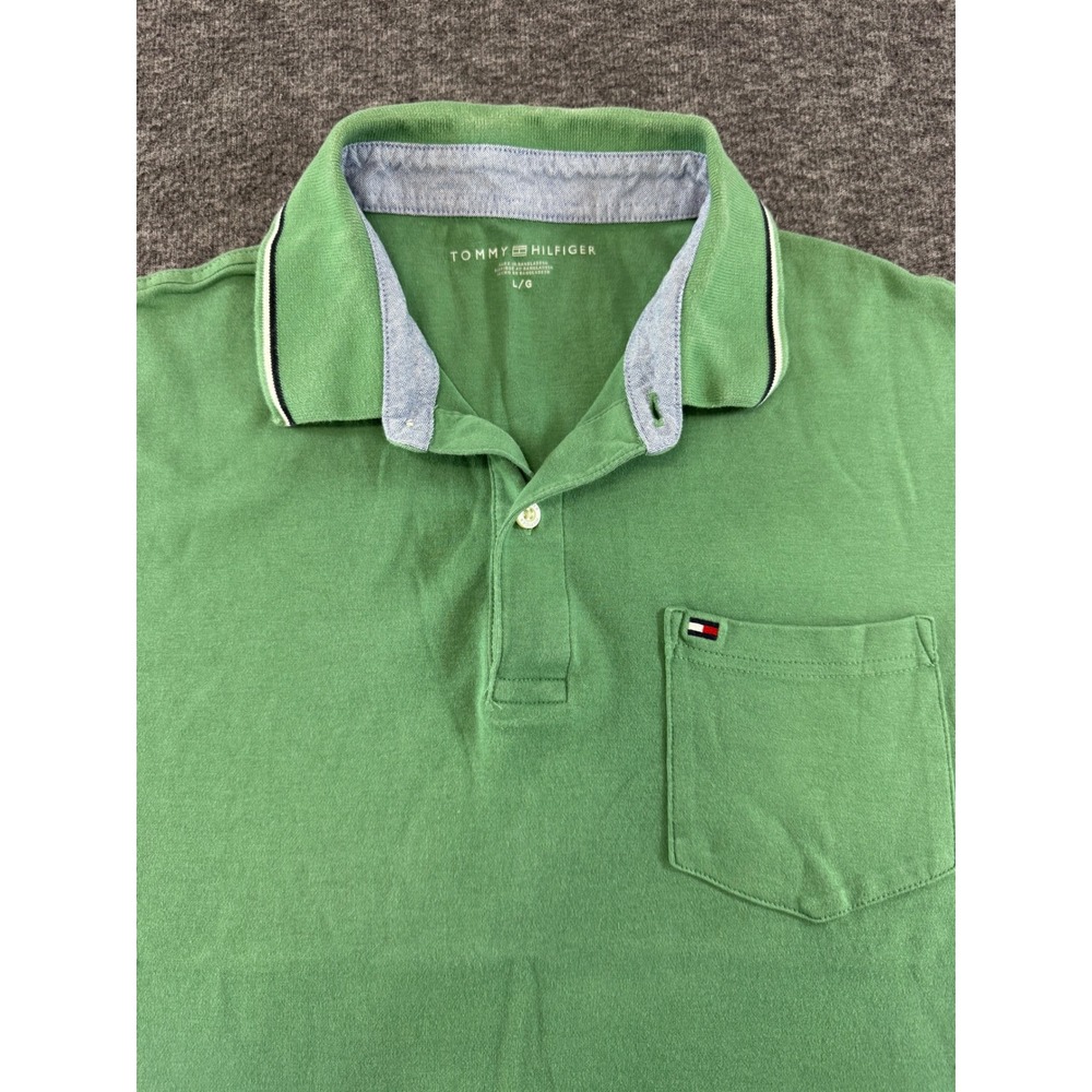 Tommy Hilfiger Mens Green Cotton Short Sleeve Pocket Polo Shirt‎ Size Large L/G